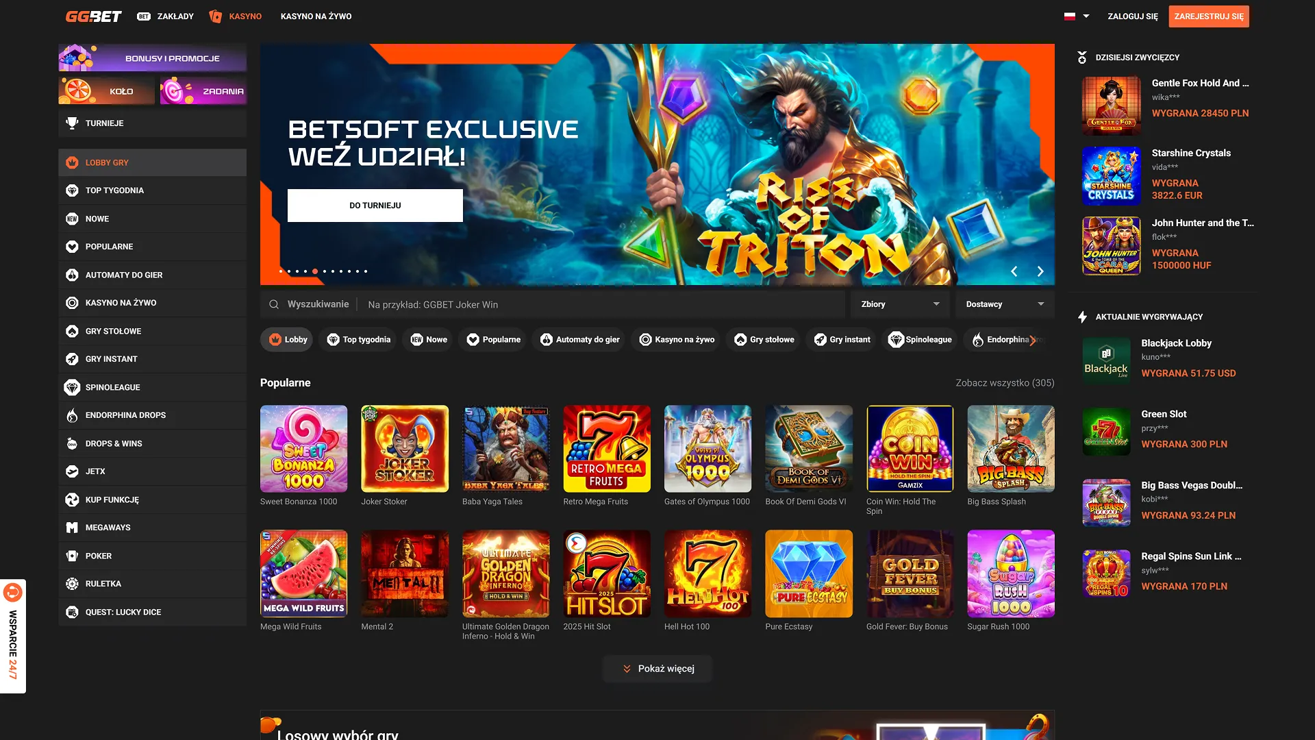 GGBet Casino interfejs z polskimi slotami